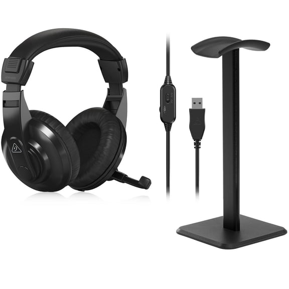 Behringer HPM1100U Closed-Back Multi-Purpose USB Stereo Headset WITH TURNSTILE DESKTOP HEADPHONE STAND