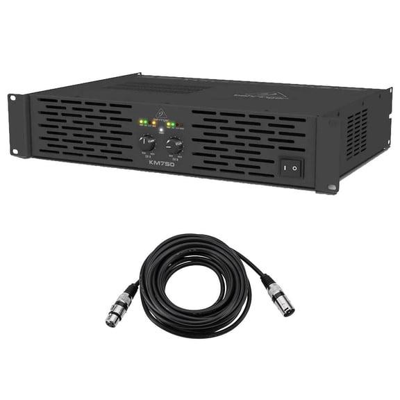 Behringer KM750 Professional 750W Stereo Power Amplifier with ATR with Value Series XLR M to F Professional Microphone Cable - 25'