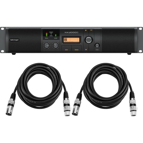 Behringer NX3000D 3000W Ultra-Lightweight Class-D DSP Control Power Amplifier, Bundle with 2x 15' XLR Cable