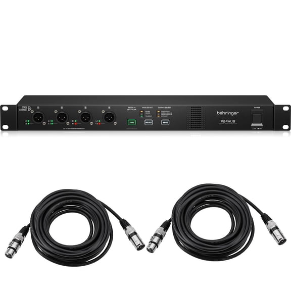Behringer P24HUB StageConnect Bus Powering Hub for Personal Monitor Mixers With Black XLR Cable