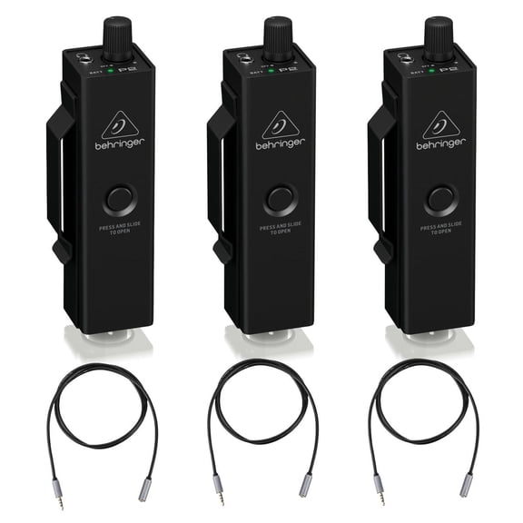 Behringer Powerplay P2 Ultra-Compact Personal In-Ear Monitor Amplifier, 3-Pack, Bundle with 3x 6' Stereo Headset Extension Cable