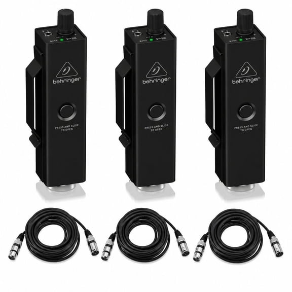 Behringer Powerplay P2 Ultra-Compact Personal In-Ear Monitor Amplifier, 3-Pack, Bundle with 3x 25' XLR Microphone Cable