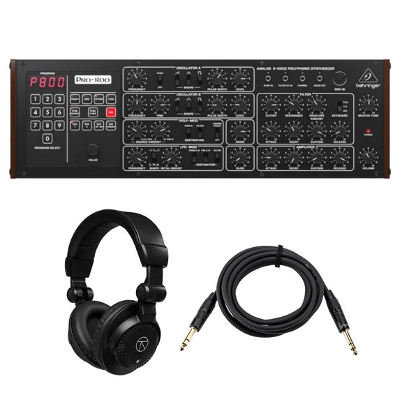 Behringer Pro-800 8-Voice Polyphonic Analog Synthesizer, Bundle with TAPH100 Headphones and Platinum Pro 10' TRS 1/4" Interconnect Cable