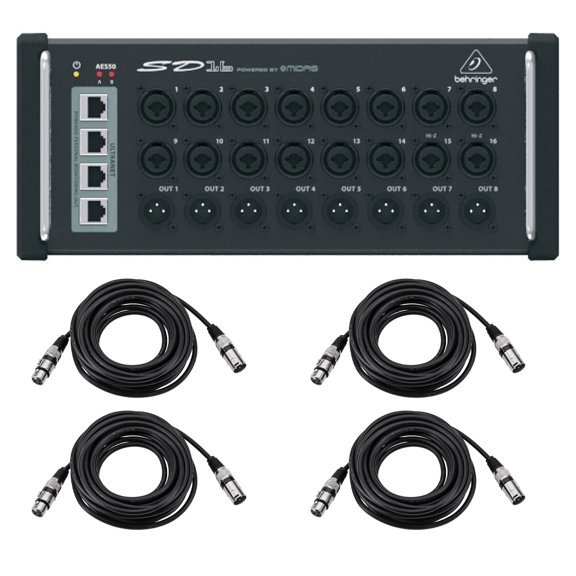 Behringer SD16 I/O Stage Box with 16x Remote-Controllable MIDAS Preamps, Bundle with 4x 25' Value Series XLR M to F Microphone Cable