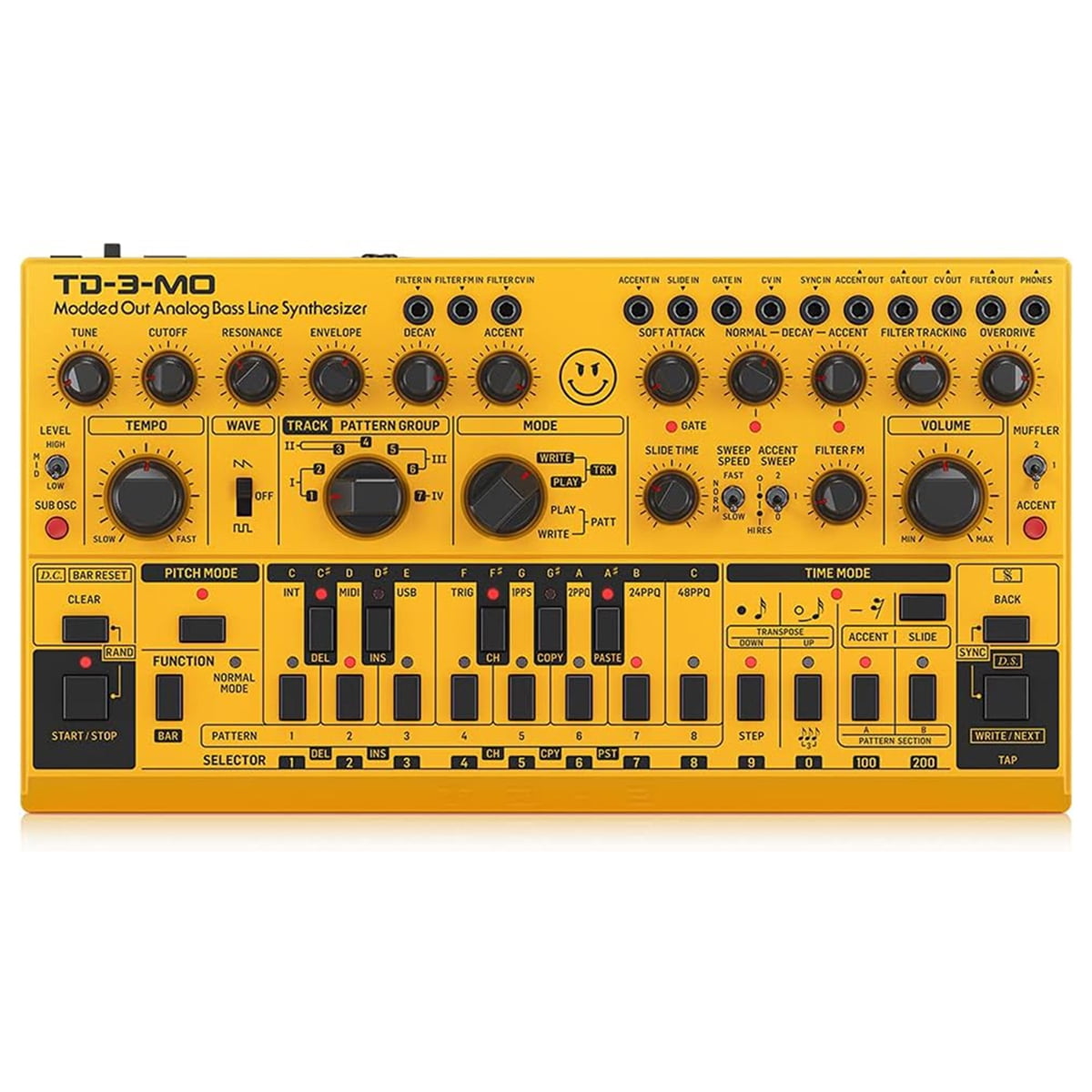 Behringer TD-3-MO-AM Modded Out Analog Bass Line Synthesizer with VCO, VCF and VCA, Yellow