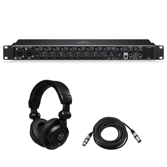 Behringer U-PHORIA UMC1820 Audiophile 18x20 USB 2.0 Audio/MIDI Interface, Bundle with TAPH100 Monitor Headphones and 2x 25' XLR Cable