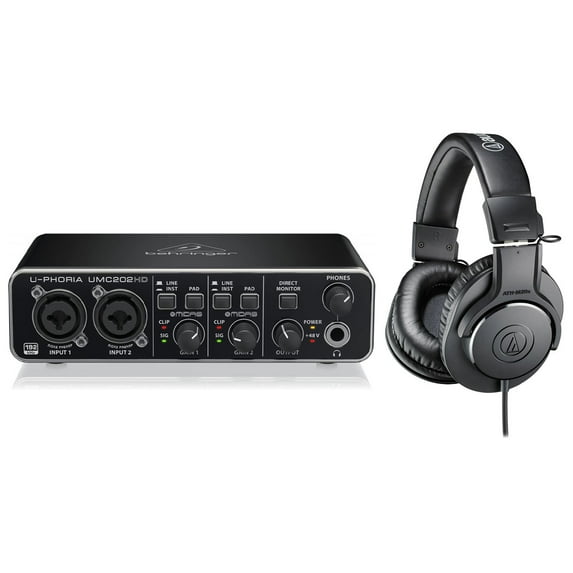 Behringer U-PHORIA UMC202HD USB Audio Interface, Bundle with ATH-M20x Monitor Headphones