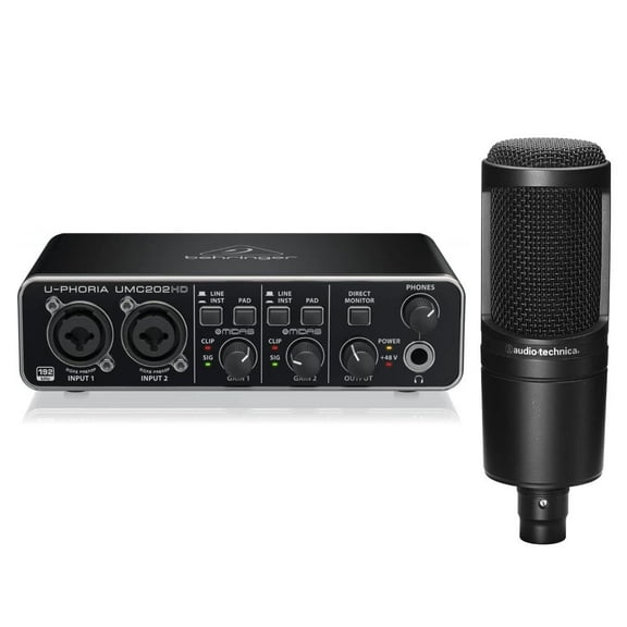 Behringer U-PHORIA UMC202HD USB Audio Interface, Bundle with Audio-Technica AT2020 Cardioid Condenser Microphone