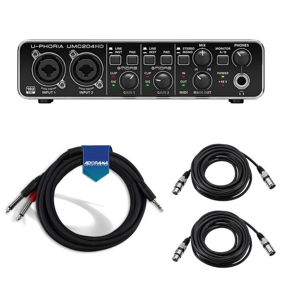 Behringer U-Phoria UMC204HD Audiophile 2x4 USB Audio/MIDI Interface with Cables
