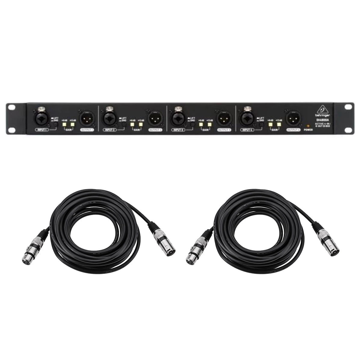 Behringer ULTRA-DI PRO DI4800A Professional 4-Channel Active DI-Box, Bundle with 2x 25' Value Series XLR Male to Female Microphone Cable