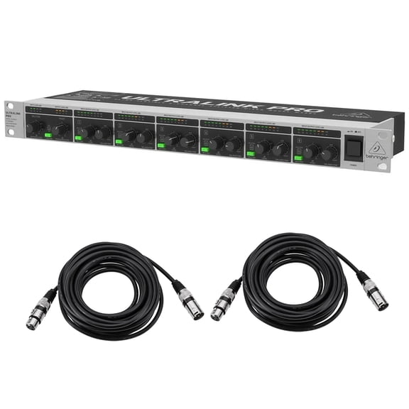 Behringer ULTRALINK PRO MX882 V2 Ultra-Flexible 8-Channel Splitter/Mixer, Bundle with 2x 25' XLR Microphone Cable