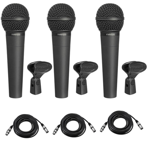 Behringer ULTRAVOICE XM8500 Dynamic Cardioid Vocal Microphones [3 Pack], Bundle with 25' XLR Cable, 3-Pack