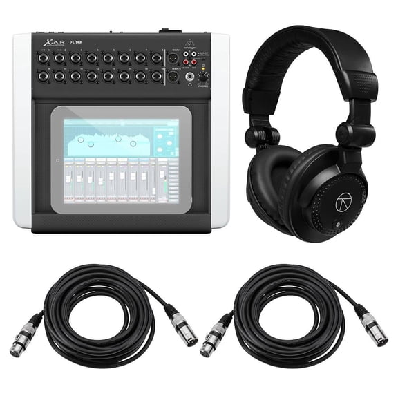 Behringer X Air X18 18-Channel 12-Bus Digital Mixer, Bundle with TAPH100 Headphones and 2x 25' XLR Microphone Cable