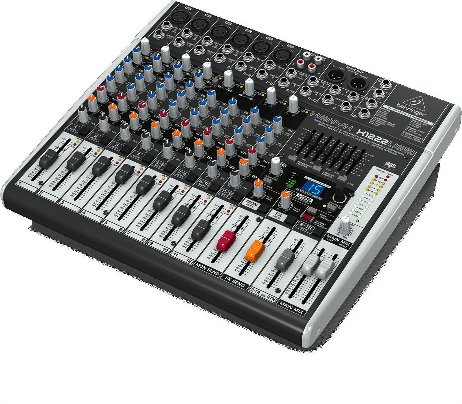 Behringer X1222USB 16-Input 2/2-Bus Mixer USB Audio Interface w/ XENYX Mic Preamps, Compressors, British EQs, 24-Bit Multi-FX Processor