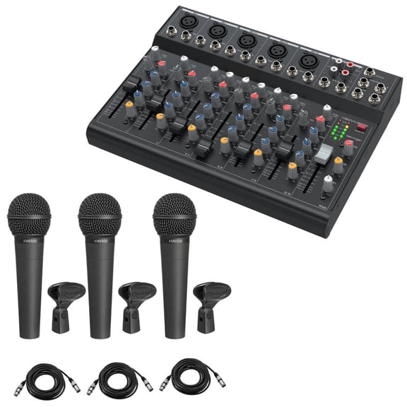 Behringer XENYX 1003B Premium Analog Mixer with 5 Mic Preamps Bundle 3x XM8500 Dynamic Cardioid Microphones & 3x 15' XLR Cable