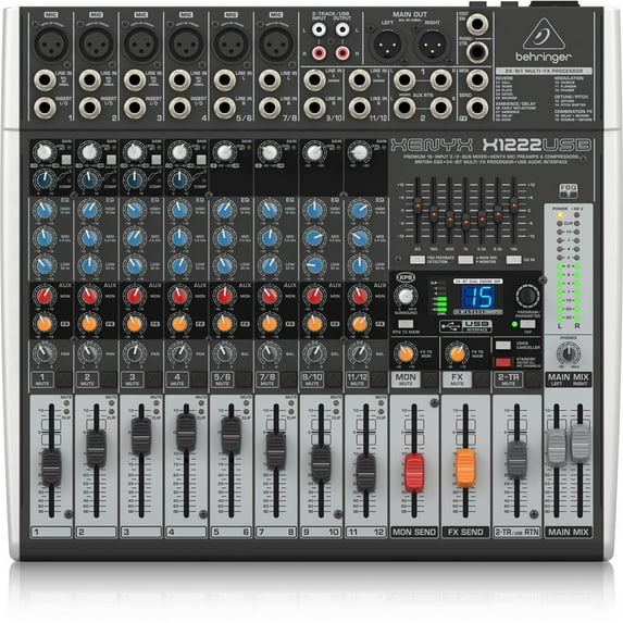 Behringer XENYX X1222USB Premium 12-Input 2/2-Bus Mixer with XENYX Mic Preamps and Compressors, British EQs