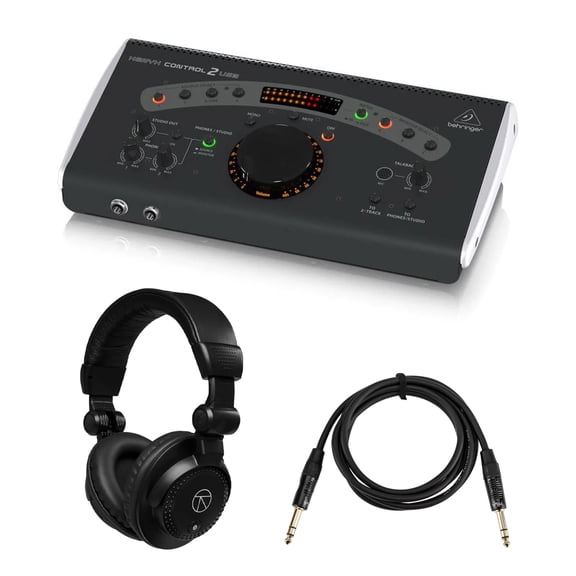 Behringer Xenyx Control2USB Studio Control and Communication Center, Bundle with TAPH100 Headphones and Platinum Pro 6' TRS Interconnect Cable