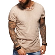 Behype. Mens Basic Crewneck Casual Fashion Hipster T-Shirt Longline Tee D-1703 Beige,M