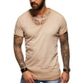 thumbnail image 1 of Behype. Men's Basic V-Neck Casual Fashion Hipster T-Shirt Longline Tee D-1702 (Beige,S), 1 of 1
