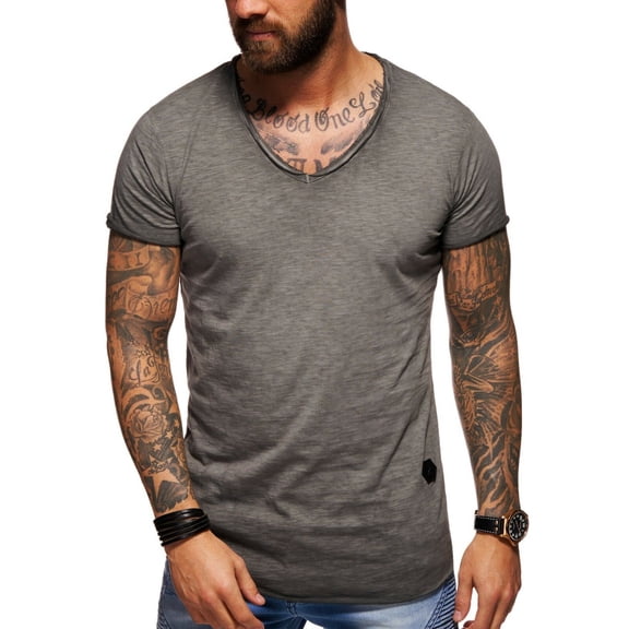 Behype. Men's Basic V-Neck Casual Fashion Hipster T-Shirt Longline Tee D-1702 (Darkgrey,L)