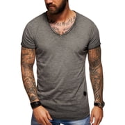 Behype. Mens Basic V-Neck Casual Fashion Hipster T-Shirt Longline Tee D-1702 Darkgrey,L