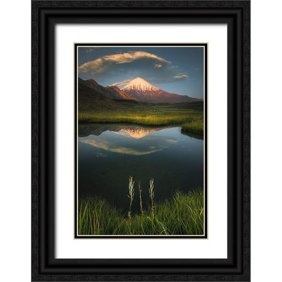 Behzad, Majid 13x18 Black Ornate Wood Framed with Double Matting Museum Art Print Titled - Gods Hand On Mount Damavand