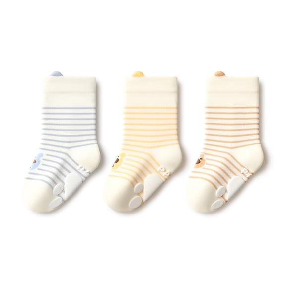 Beibi 3-Pair Pack Unisex Striped Children's Anti-Slip Mid-Calf Socks All-Season Use Suitable for Children Ages 0-6
