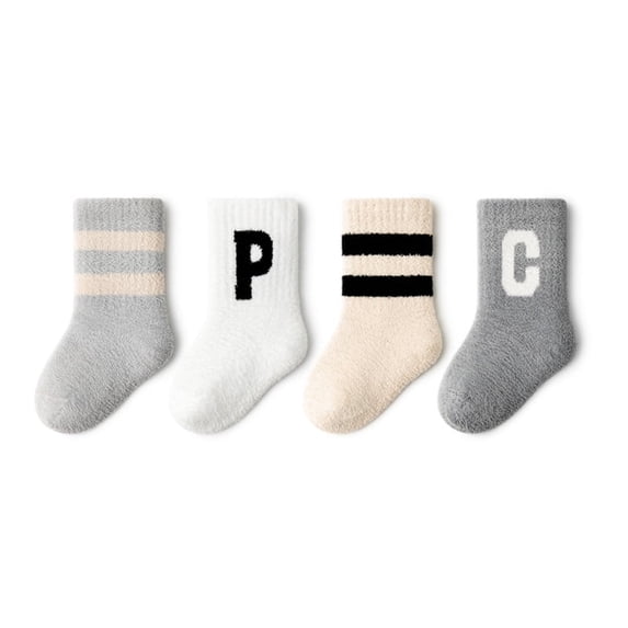 Beibi 4-Pair Pack Autumn/Winter Kids' Socks Unisex Alphabet Fleece ...
