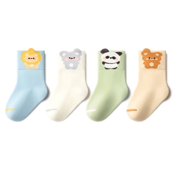 Beibi 4-Pair Pack, Boys' Cartoon Print Mid-Calf Socks, All-Season Use, Suitable for Children Ages 0-6