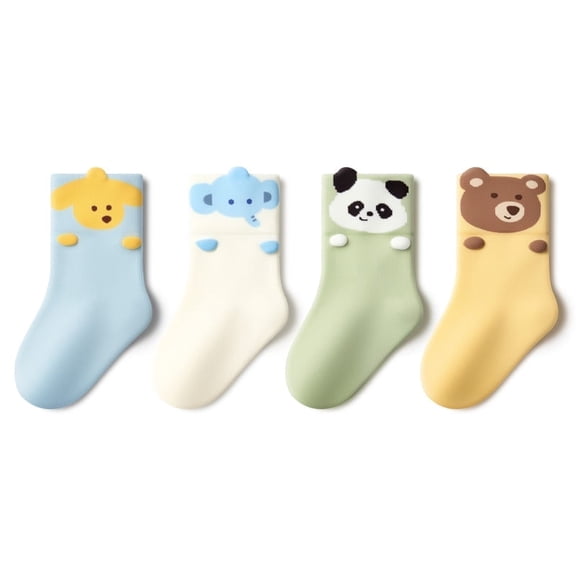 Beibi 4-Pair Pack, Boys' Cartoon Print Mid-Calf Socks, All-Season Use, Suitable for Children Ages 0-6