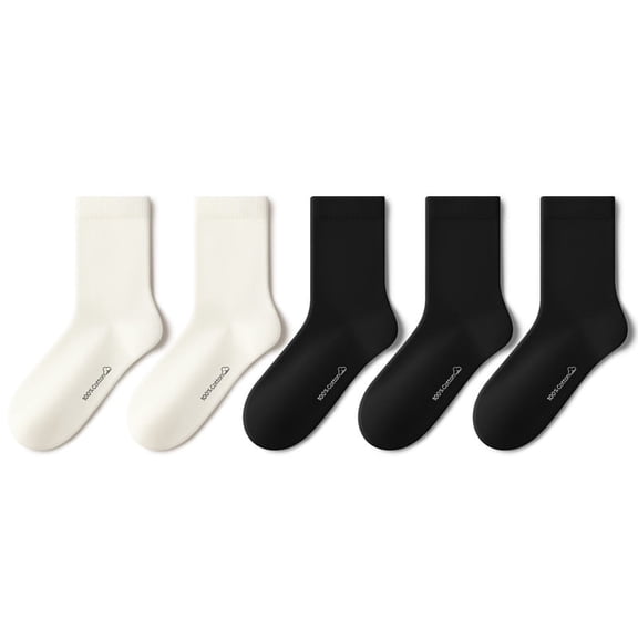 Beibi 5-Pair Pack Boys' Mid-Calf Socks Solid Black & White All-Season Style Suitable for Children 4 Years and Up