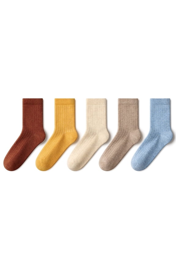 5-Pair Pack Unisex Children's Mid-Calf Socks Solid & Striped Patterns All-Season Use Suitable for Ages 4 and Up