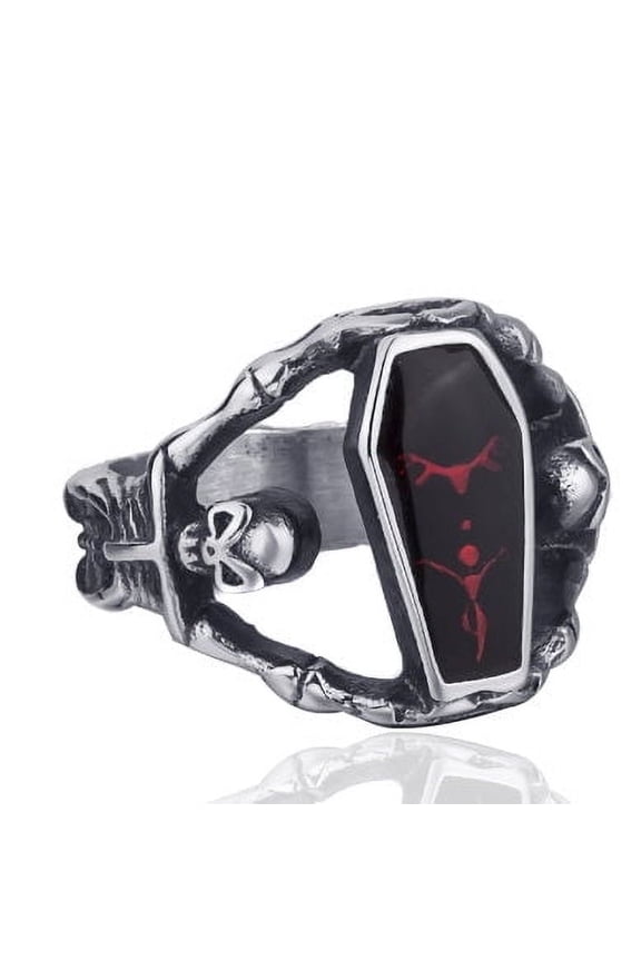 Beier Retro Gothic Jewelry Punk Vampire Coffin Titanium Steel Epoxy Men's Ring