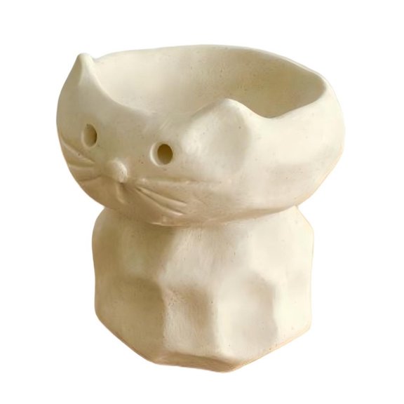 Beig Cat Head Shaped Ceramic Wax Melt Warmer Handcrafted Matte Beige Tealight Oil Burner for Essential Oils & Wax Melts Cute Kitten Aromatherapy Diffuser Pet Lover Home Decor