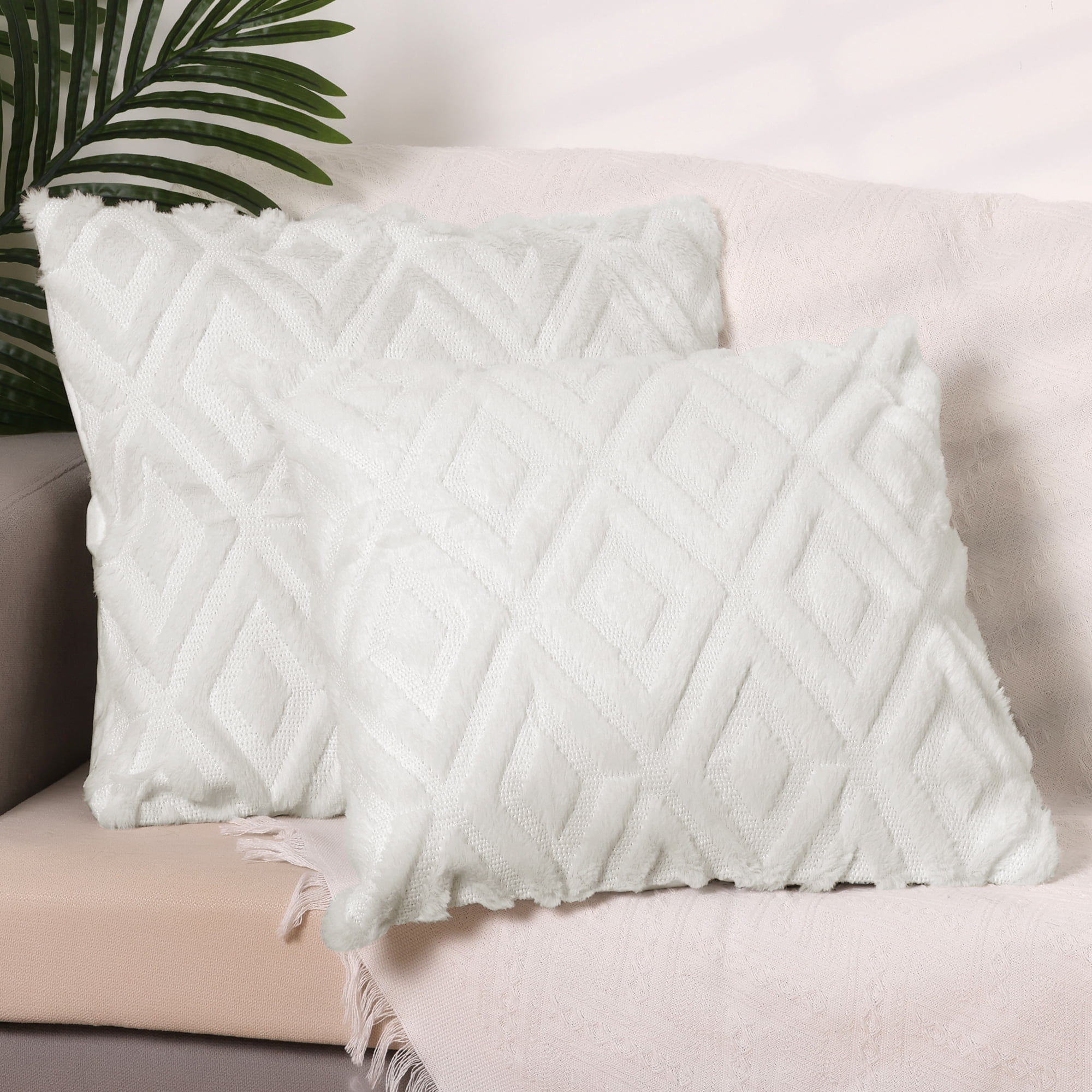 REGALWOVEN Set of 2 Shaggy Plush Throw Pillow Covers Couch Pillow Covers for Home Beige-1 16" x 16"