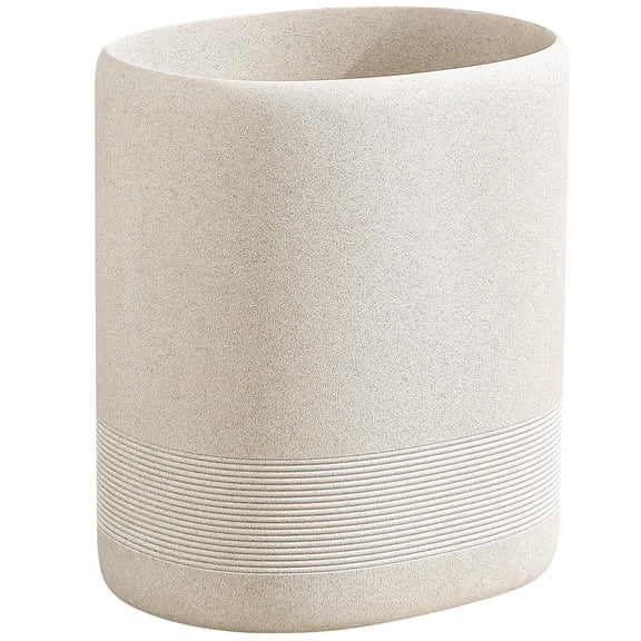 Beige 1.6 Gallon Oval Stone Look Decorative Waste Basket for Bathroom Kitchen Office Home