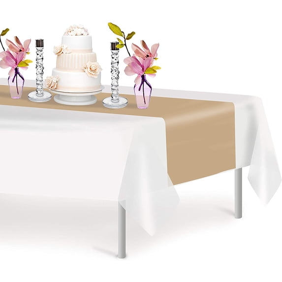 Beige 1 Pack Premium Disposable Plastic Table Runner 14 x 108 Inch. Decorative Table Runner for Dinner Parties & Events, Decor By Grandipity