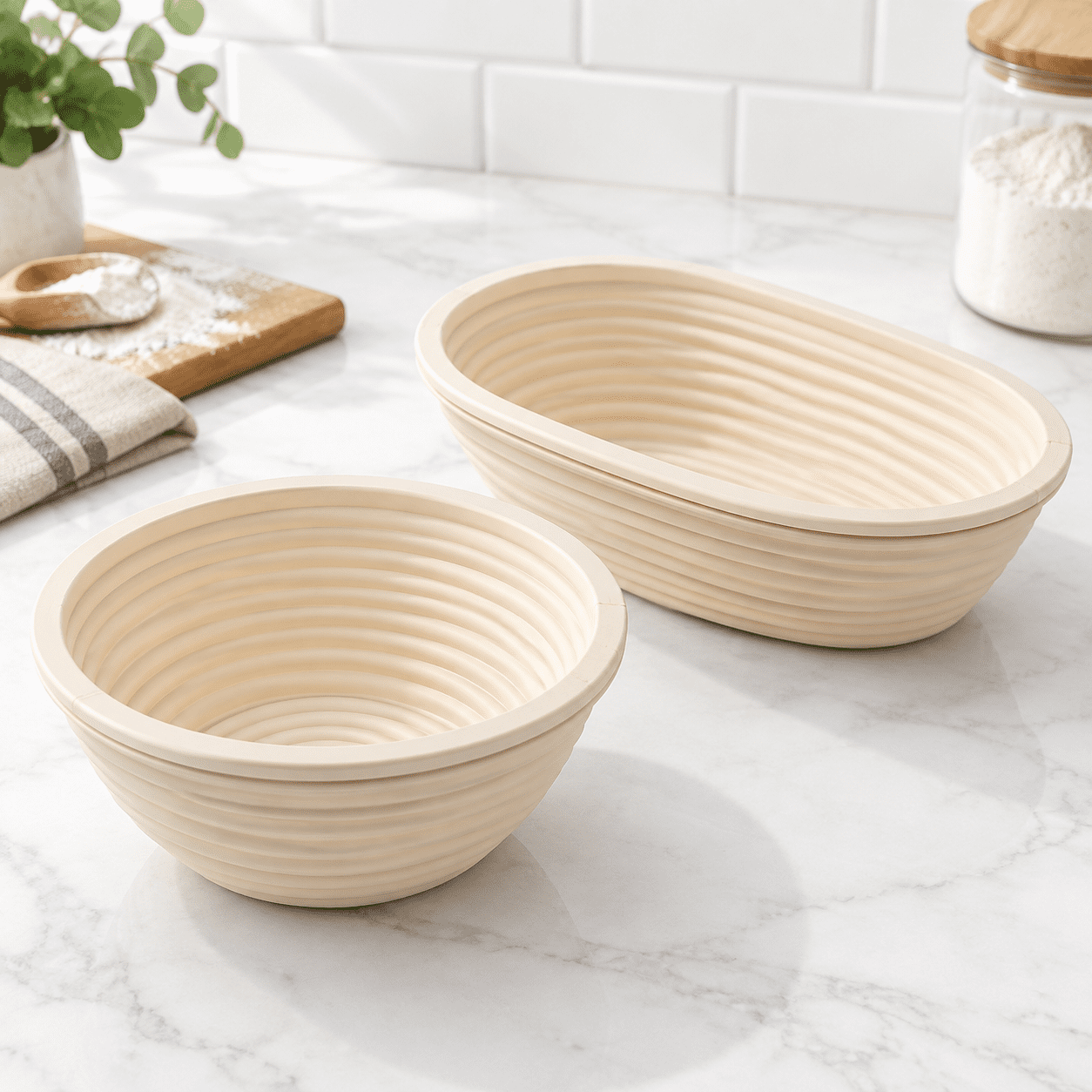 Beige 10 Inch Oval 9 Inch Round Silicone Banneton Bread Proofing ...