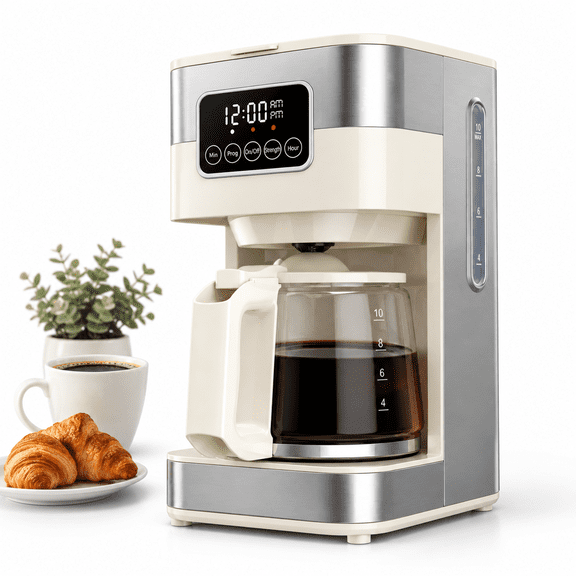 Beige 10-cup Drip Coffee Maker for Home and Office with Regular and Strong Brew Settings