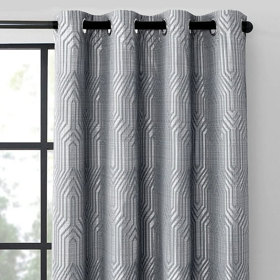 Beige 100% Blackout Jacquard Geometric Pattern Curtains,52 Inch Wide 84 Inches Long 2 Panels with Grey Liner, Thermal Insulated Noise Reducing Anti-Rust Grommet Drapes for Bedroom Living Room, Cream