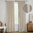 thumbnail image 1 of Beige 100% Blackout Linen Curtains 96 Inch 2 Panels Set Double Sided No Coating Pinch Pleated Back Tab Floor to Ceiling Black Out Thermal Insulated Bedroom Living Room Darkening Window Drapes, 1 of 13