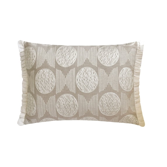 Beige 12"x26" (30x65 cm) Lumbar Pillow Cover, Linen Embroidery Oblong Pillow, Abstract Pattern Contemporary Style - Cecil