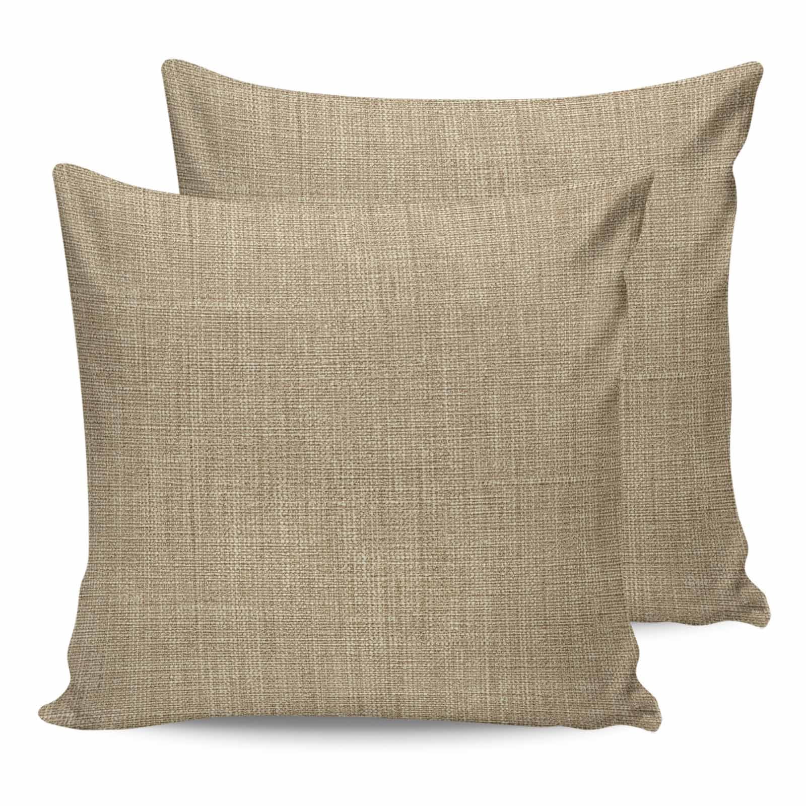 Beige 14x14 Pillow Covers Set of 2, Farmhouse Burlap Solid Brown Color Modern Linen Texture Throw Pillow Covers Decorative Couch Cushion Case, Microfiber Square Pillowcases for Bedroom Living Room