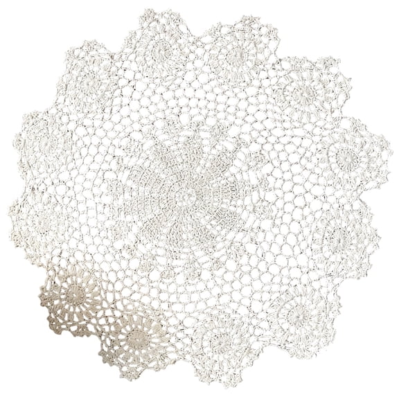 Beige 15.7 in / 40 cm Round Cotton Lace Hollow Placemat Handmade Crochet Doily, Elegant Woven Yarn Table Decor, Vintage Style for Dining Tables, Buffets, Photography Props