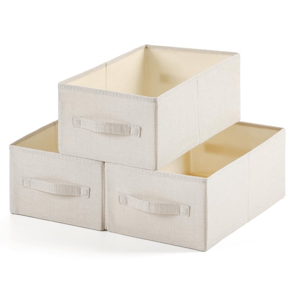 Beige 16"x9½"x6¾" Linen Cotton Storage Baskets, 3 Pack