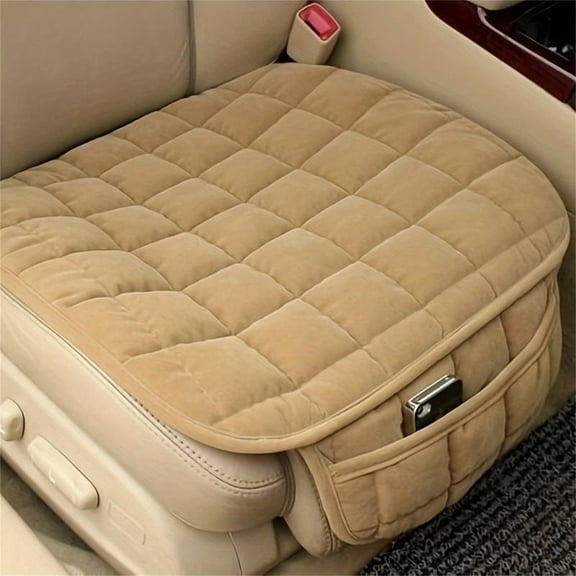 Beige 1pc Car Seat Cushion, Premium Comfort Memory Silk Wadding with Non-Slip Rubber Bottom and Storage Pouch, Universal Car Seat Pad in