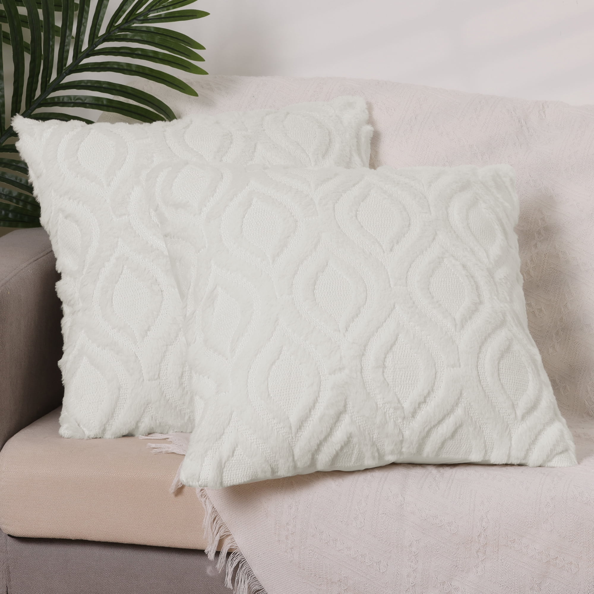 REGALWOVEN Set of 2 Shaggy Plush Throw Pillow Covers Couch Pillow Covers for Home Beige-2 20" x 20"