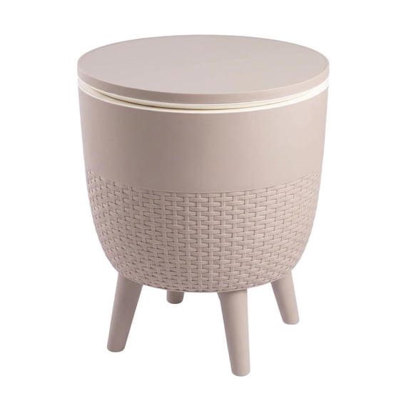 Beige 2-In-1 Side Table And Cooler With Versatile Indoor-Outdoor Use