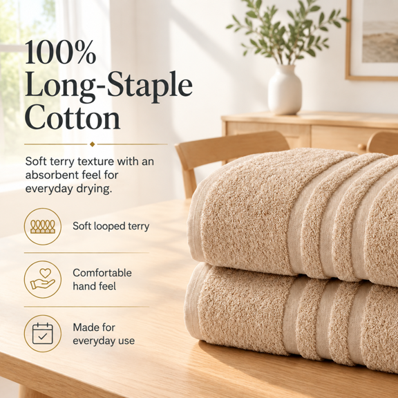 Beige 2 Pack – 30"x60" GOTS-Certified Long-Staple Cotton Bath Towels
