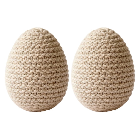 Beige 2 Pack Hand Crocheted Easter Egg Decor Foam Filled Knitted Egg Ornament Soft Textured Oval Shape Handmade Easter Decoration For Baskets Tables Beige